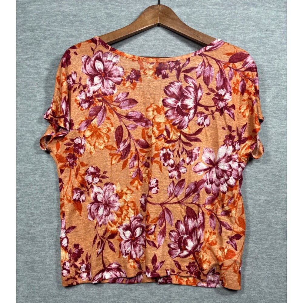Rachel Zoe Womens Top S Floral 100% Linen Back Button‎